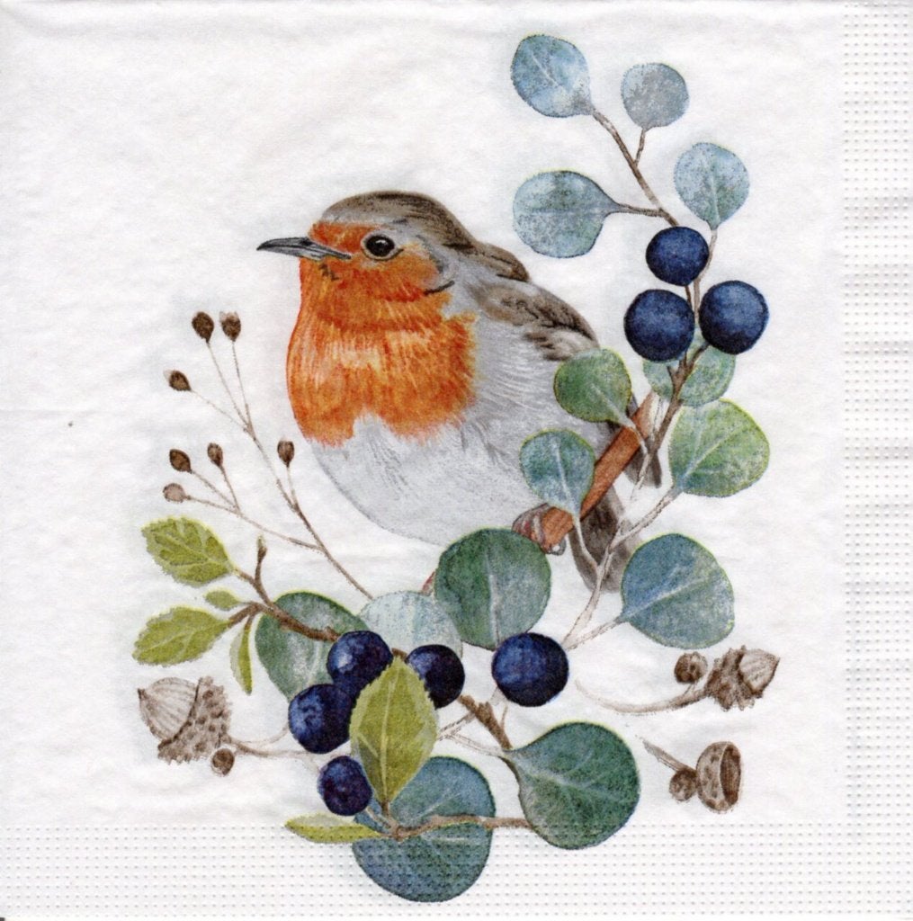 Decoupage Servet Roodborstje Winter per stuk | 33x33cm, Dieren, Nieuw, Meerkleurig, Ophalen of Verzenden