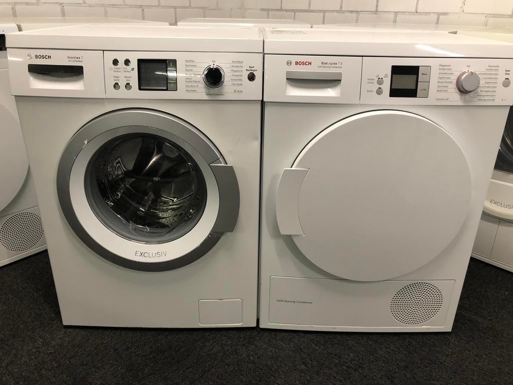 €475 SET wasmachine + warmtepomp droger Bosch 7kg GARANTIE, Ophalen, 6 tot 8 kg, Minder dan 85 cm, Kort programma