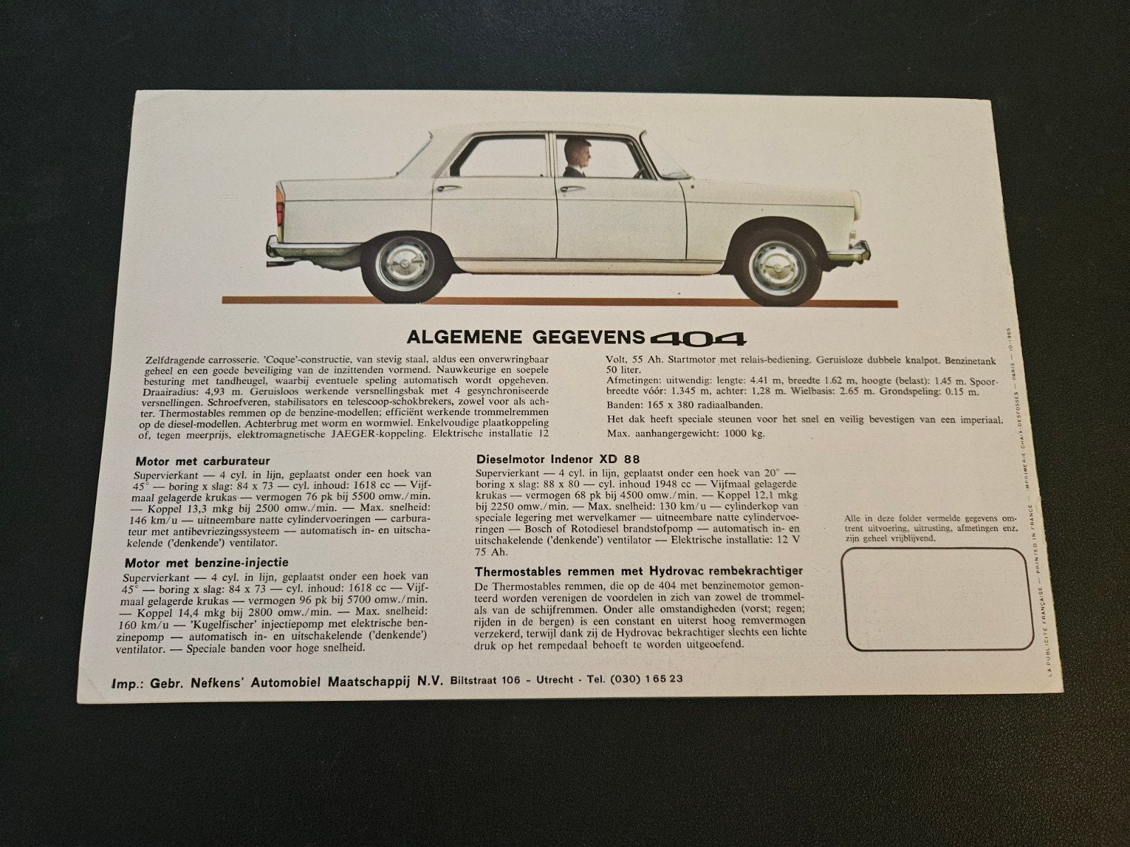 Brochure Peugeot 404 1966, Ophalen of Verzenden, Zo goed als nieuw, Peugeot