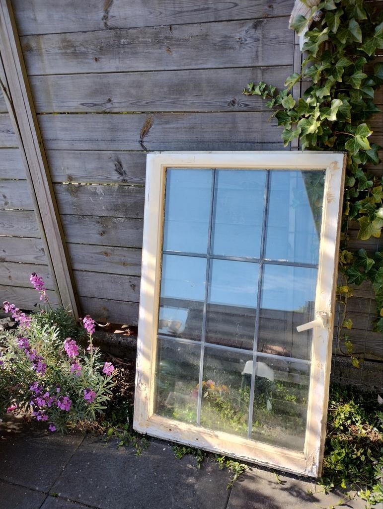 Vintage glas in lood raam, Ophalen, Minder dan 80 cm, Glas in lood, 80 tot 120 cm