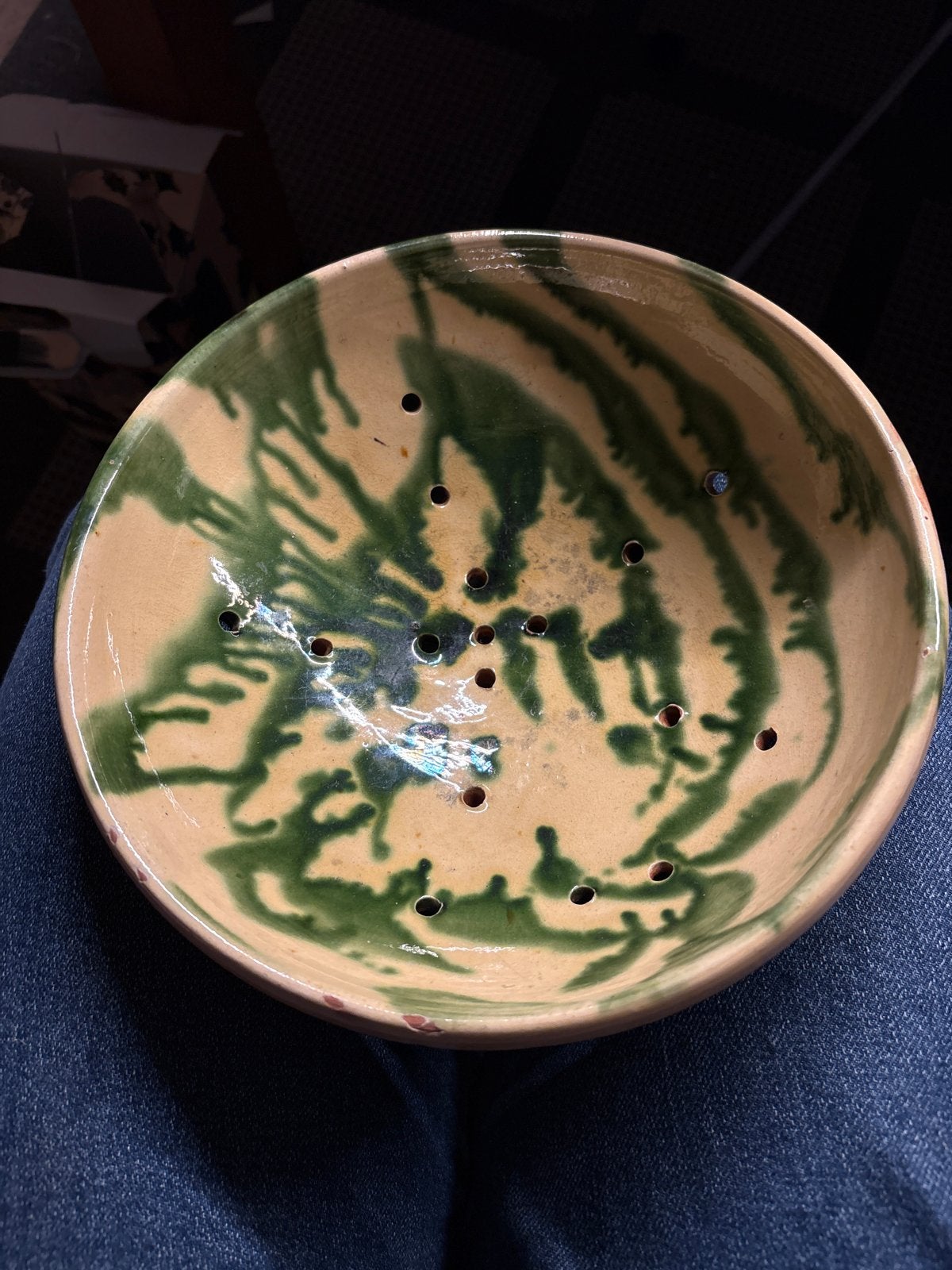 Vintage Aardewerk Vergiet/Fruitschaal - Groen en Bruin, Antiek en Kunst, Ophalen