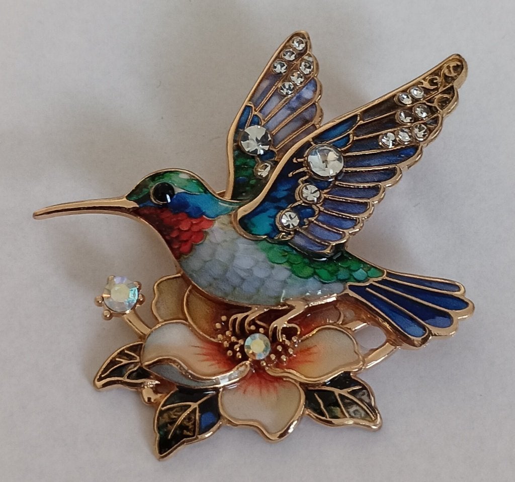 Kolibrie op bloem broche, Overige materialen, 4 tot 7 cm, Overige kleuren, Nieuw