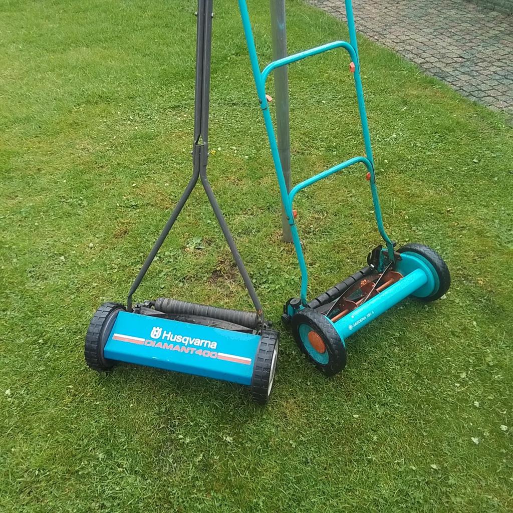 2 x Handgrasmaaier Gardena en Husqvarna, Tuin en Terras, Grasmaaiers, Gebruikt, Handgrasmaaier, Stoelenco@hotmail.com, Ophalen of Verzenden