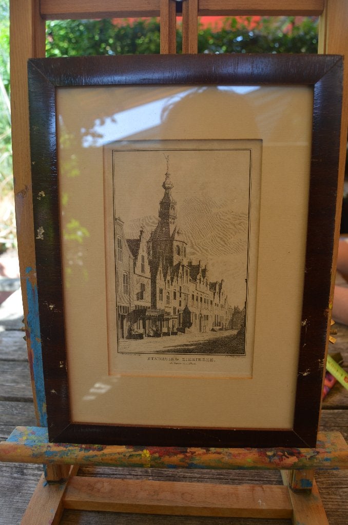 Ets Stadhuis Zierikzee Tirion 1747, Ingelijst, 30 cm, Ets, Stadsgezicht