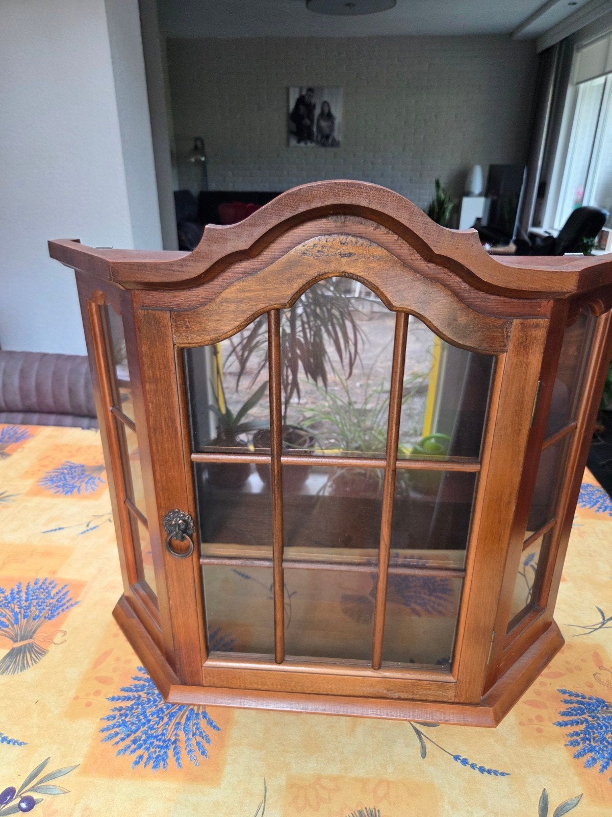 Antiek houten wandkastje met glas, voorzijde en zijkanten, Antiek en Kunst, Ophalen