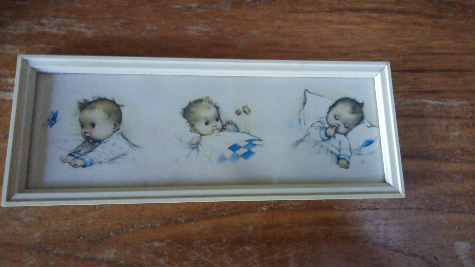 Vintage baby schilderij 27,5x10,5 cm, Ophalen of Verzenden, Gebruikt
