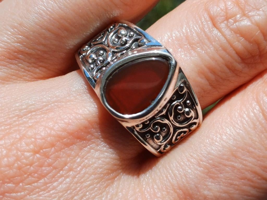 Vanoli 925 zilver heren ring carneool agaat maat 20,25 en 22, Vanoli, Overige kleuren, 20 of groter, Amsterdam