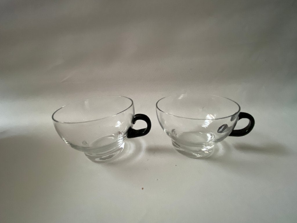 Art Deco Set van 2 Copier Leerdam bowlglaasjes, theeglazen, Gebruikt, Ophalen of Verzenden, Glas, Overige stijlen
