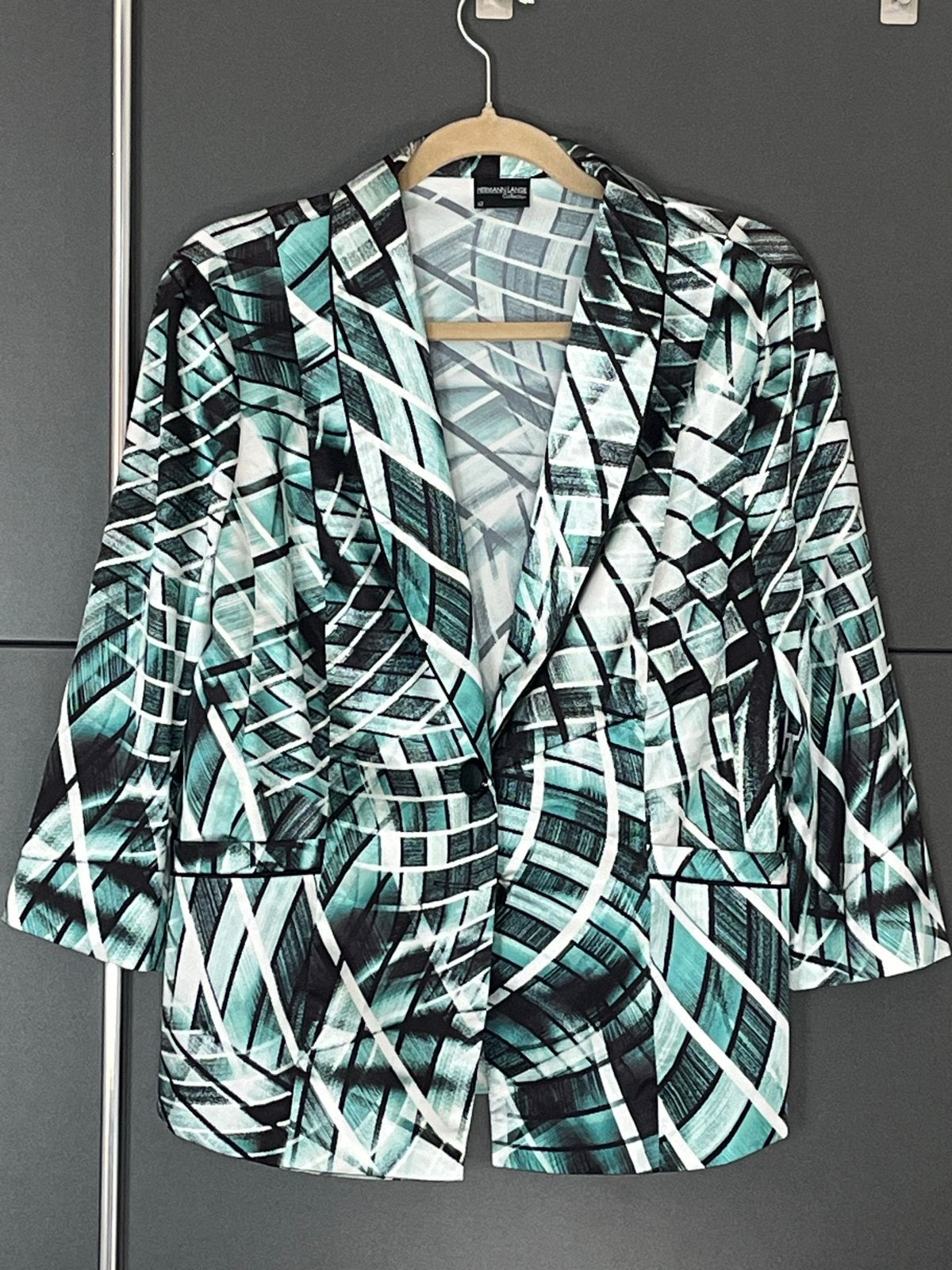Hermann Lange Jasje - Maat 42 - Zwart/Wit/Turquoise, Meerkleurig, Maat 42/44 (L), Ophalen of Verzenden, Zo goed als nieuw