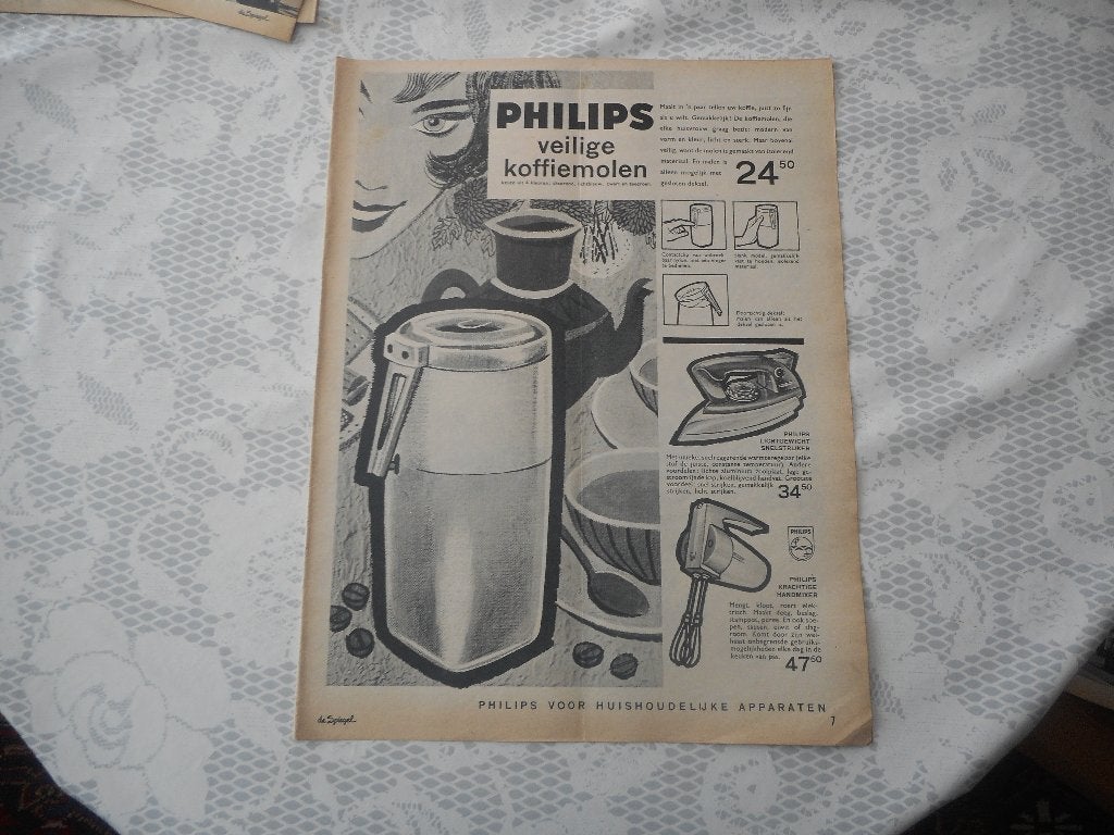Adv. Philips. Veilige koffiemolen. 1960., Ophalen of Verzenden, Gebruikt, Overige typen