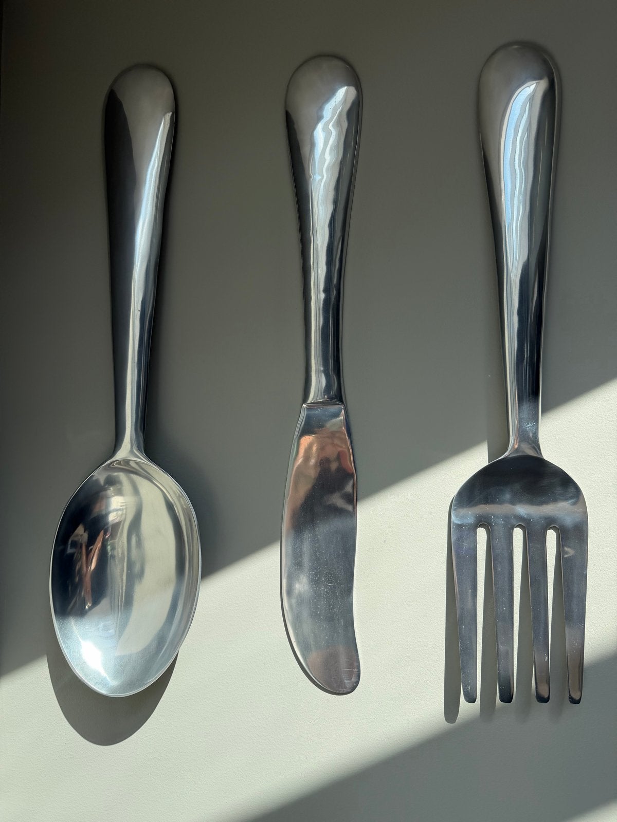 Groot Chrome Bestek Wanddecoratie - Lepel, Mes, Vork (92cm), Ophalen