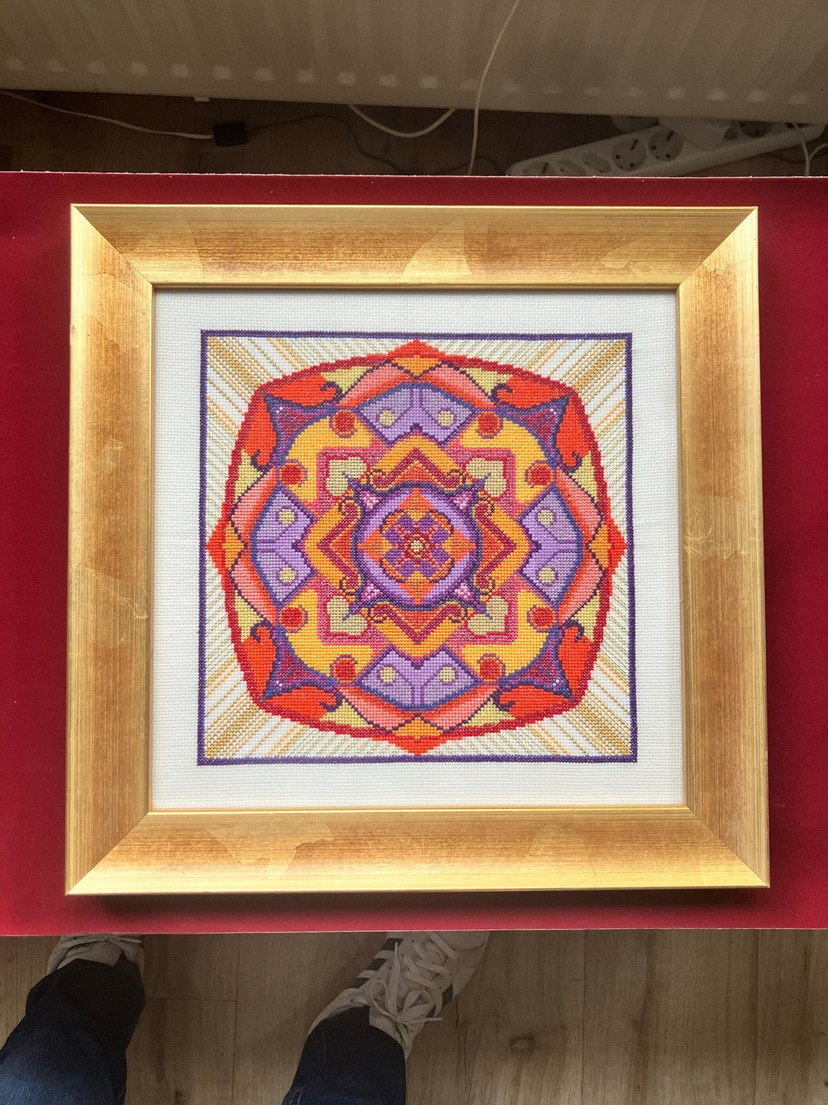Set van 9 handgemaakte geborduurde mandala's in lijst, Ophalen