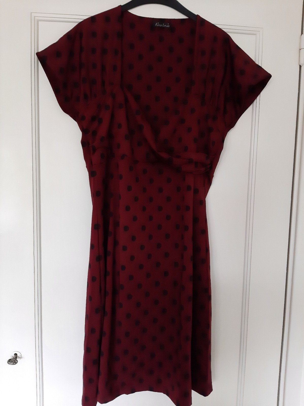Gave polkadot jurk King Louie ballroom bordeauxrood zgan XL, Maat 42/44 (L), Ophalen of Verzenden, Zo goed als nieuw, Knielengte
