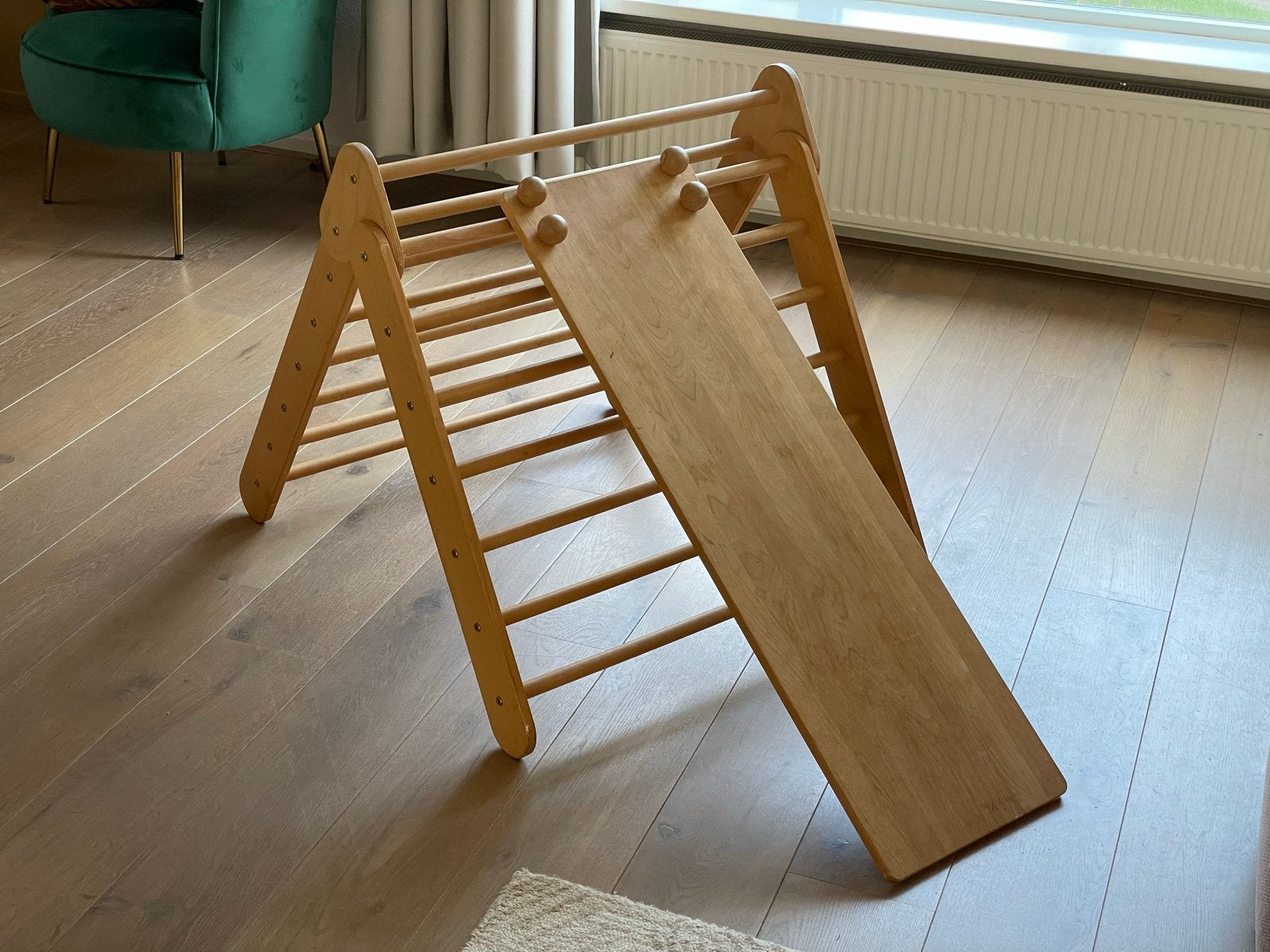 Houten Klimrek met Glijbaan, Kinderen en Baby's, Speelgoed | Buiten | Speeltoestellen, Ophalen, Zo goed als nieuw, Glijbaan