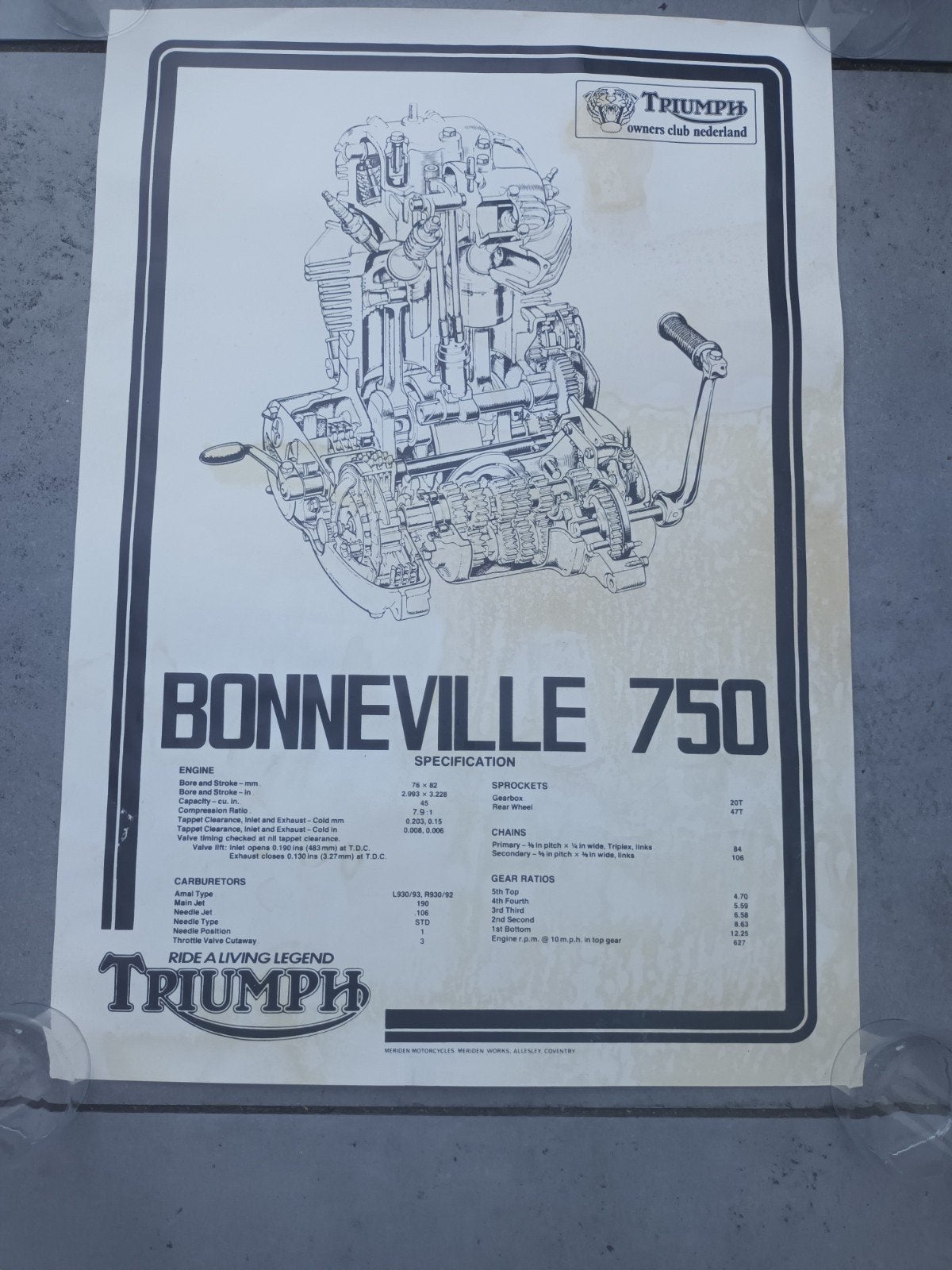 Triumph bonneville t120 t140 werkplaats poster, Motoren, Ophalen of Verzenden