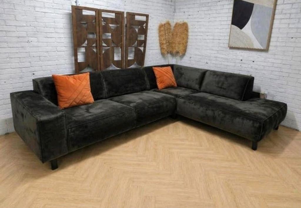 Hoekbank | Velvet | Green, Huis en Inrichting, Banken | Bankstellen, Ophalen of Verzenden