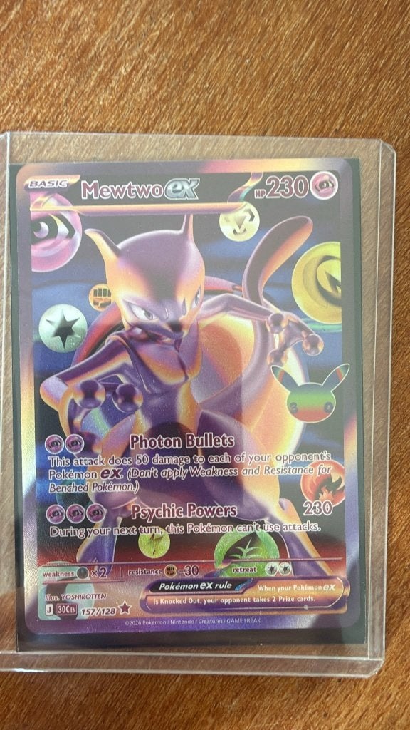 Pokemon Mewtwo EX 157/128 Full Art 30th Anniversary, Hobby en Vrije tijd, Ophalen of Verzenden, Zo goed als nieuw, Losse kaart