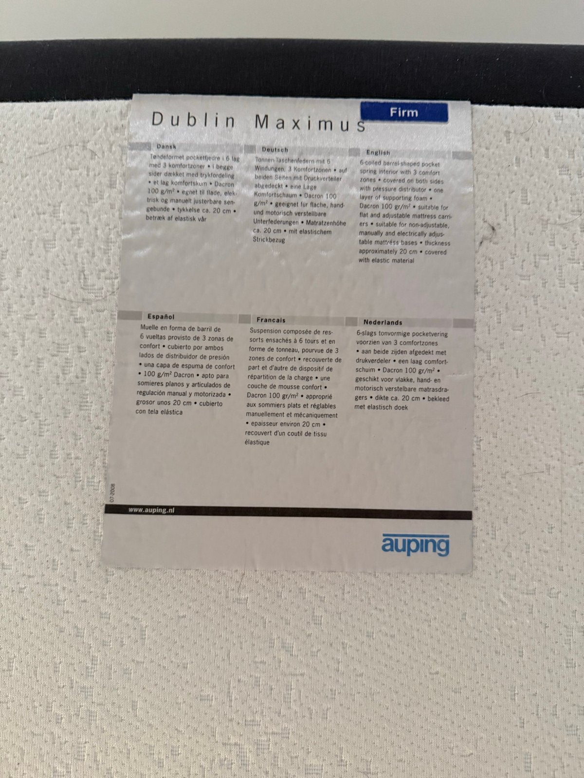 Auping Dublin matras 90x210 - Ideaal als logeermatras, Ophalen, Gebruikt, 90 cm, Eenpersoons