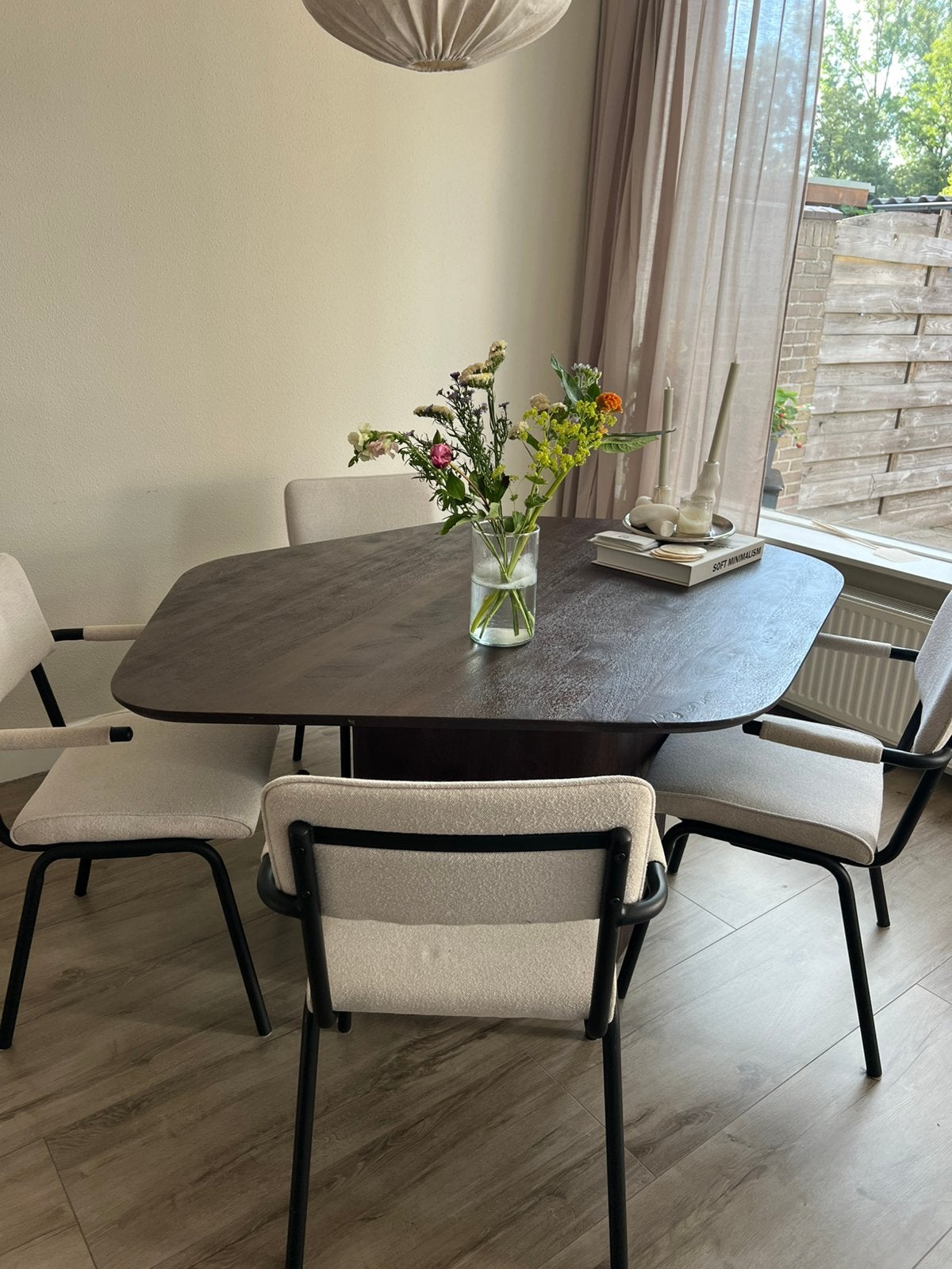 Organische eettafel bruin mangohout, Ophalen, Gebruikt, 200 cm of meer, 50 tot 100 cm