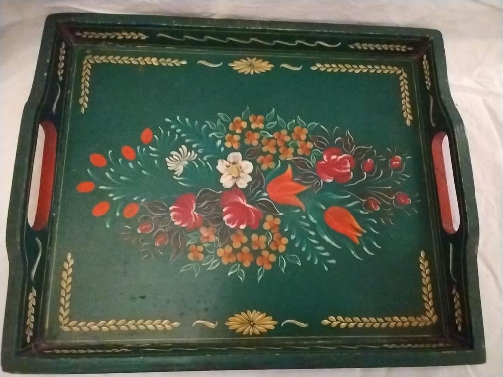 Groen dienblad met bloemenpatroon, Antiek en Kunst, Ophalen of Verzenden