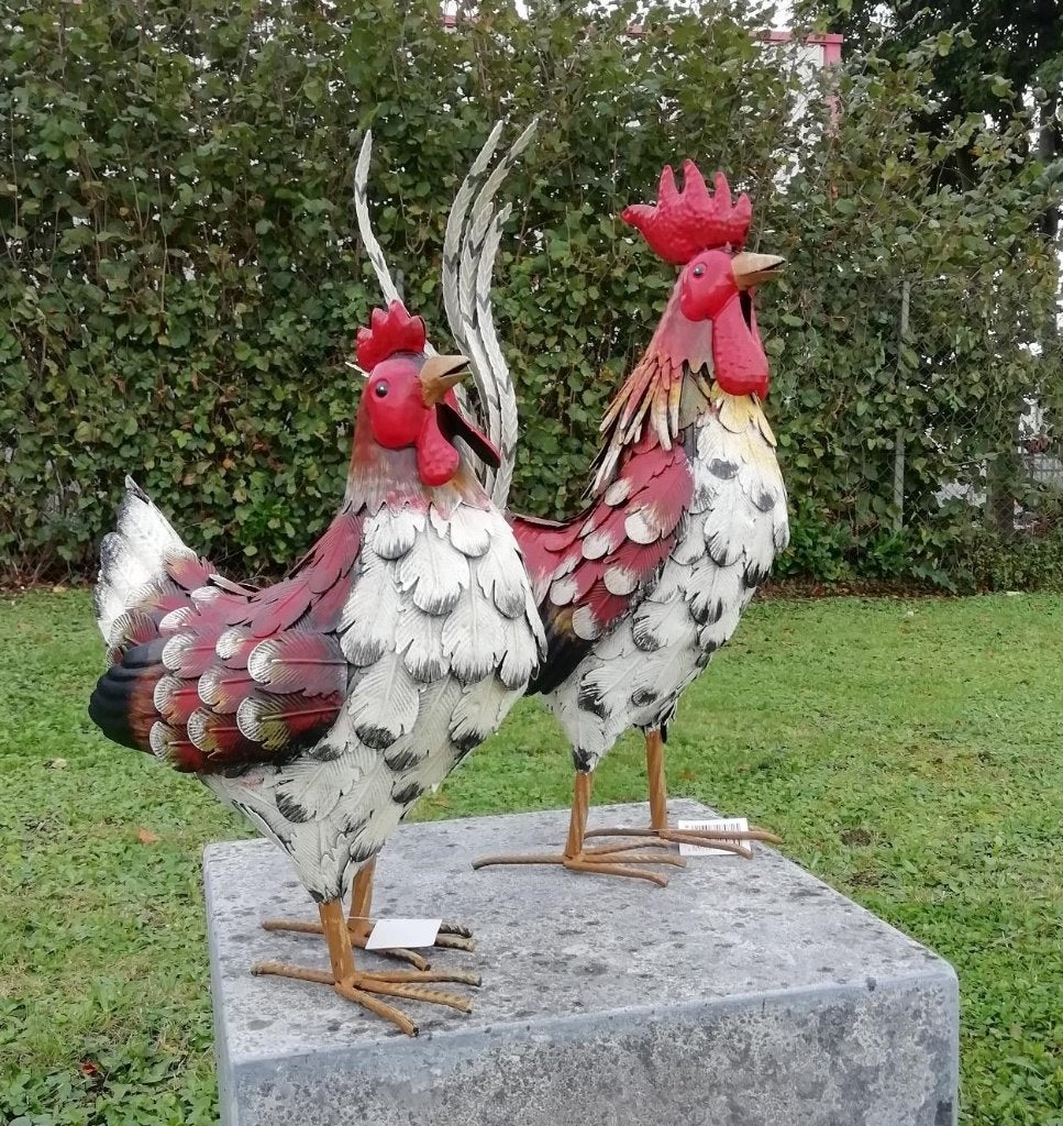 Haan en Hen / metaal / kippen / NIEUW, Dierenbeeld, Nieuw, Metaal, Info@huisentuindecoratiemarie.nl