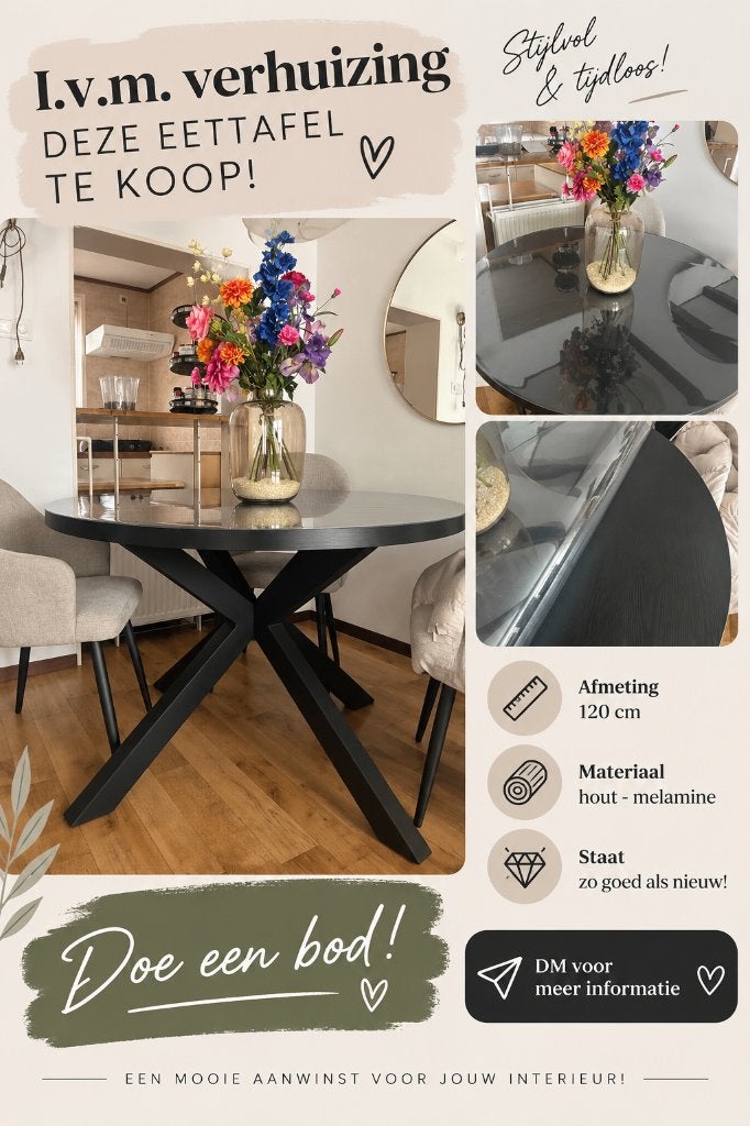 Eettafel  ø120cm, Huis en Inrichting, Ophalen, Rond, Zo goed als nieuw, Vier personen