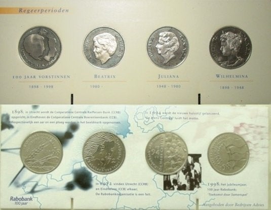 Rabobank Setje 4 penningen 100 jaar vorstinnen, Verzenden, Overige materialen, Nederland