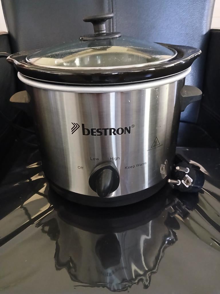 Bestron Slowcooker - Zilverkleurig met Glazen Deksel, Witgoed en Apparatuur, Slowcookers, Ophalen of Verzenden, Gebruikt
