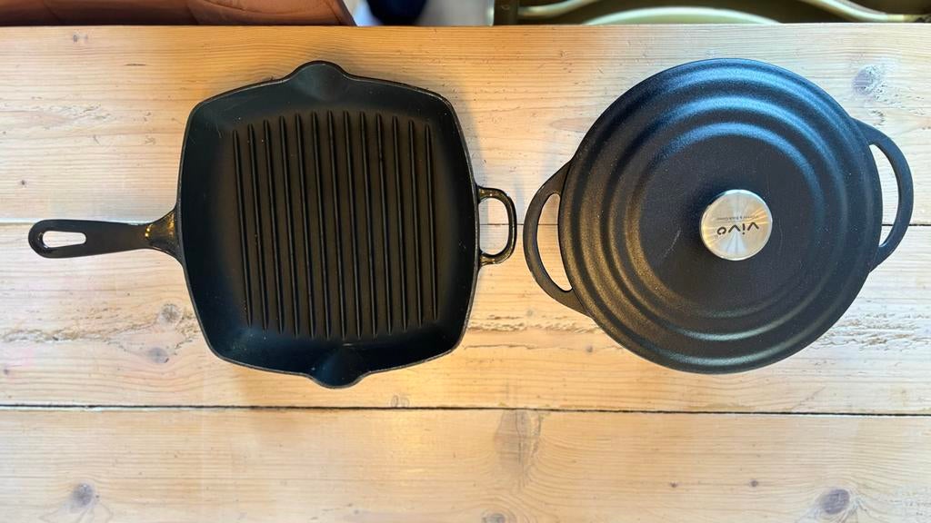 Gietijzeren grillpan en braadpan - Vivo - Royal van Kempen, Ophalen of Verzenden, Gebruikt, Gietijzer, Pannenset