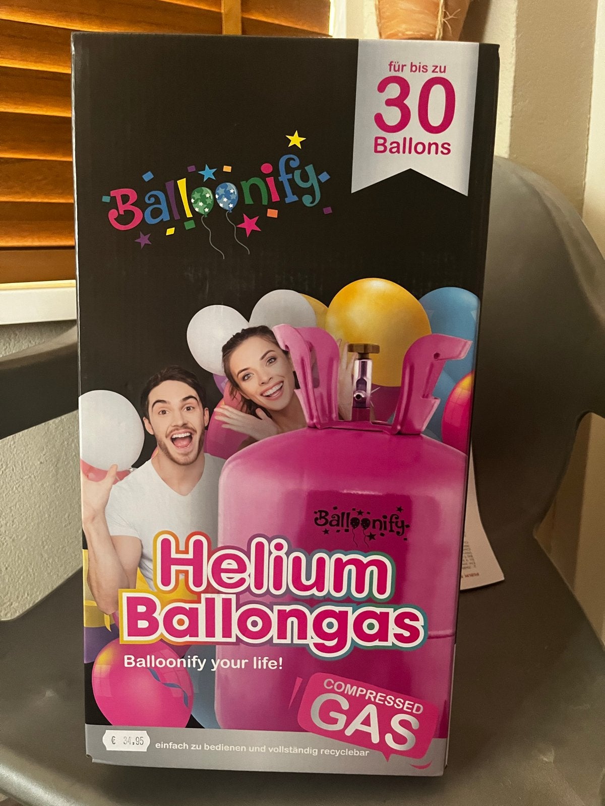 Ballonify Helium Ballongas voor 30 ballonnen - Nieuw, Ophalen of Verzenden, Nieuw, Feestartikel, Verjaardag
