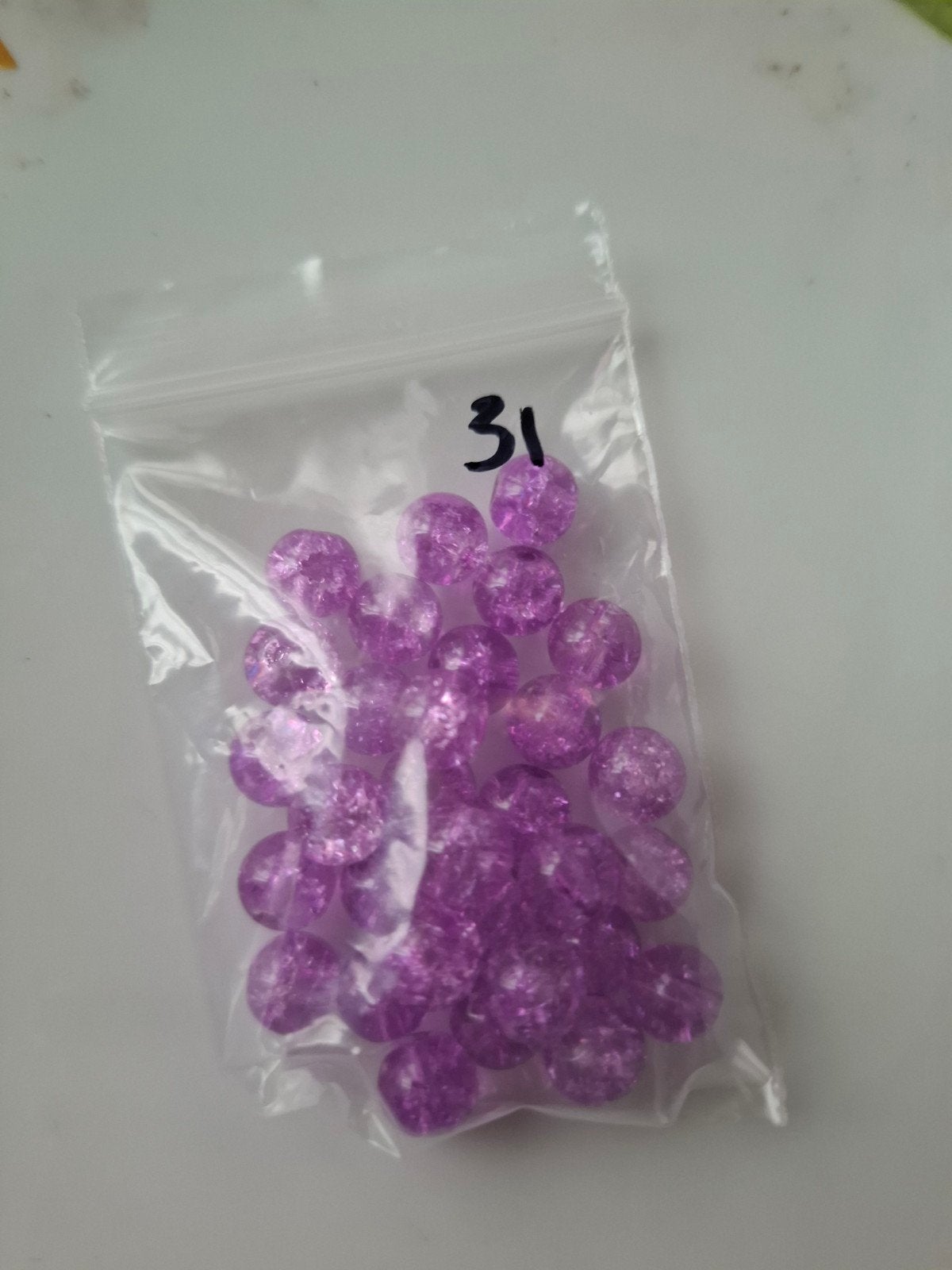 31 stuks 8 mm glaskralen crackle paars kralen partij, Kraal, -, -, Nieuw