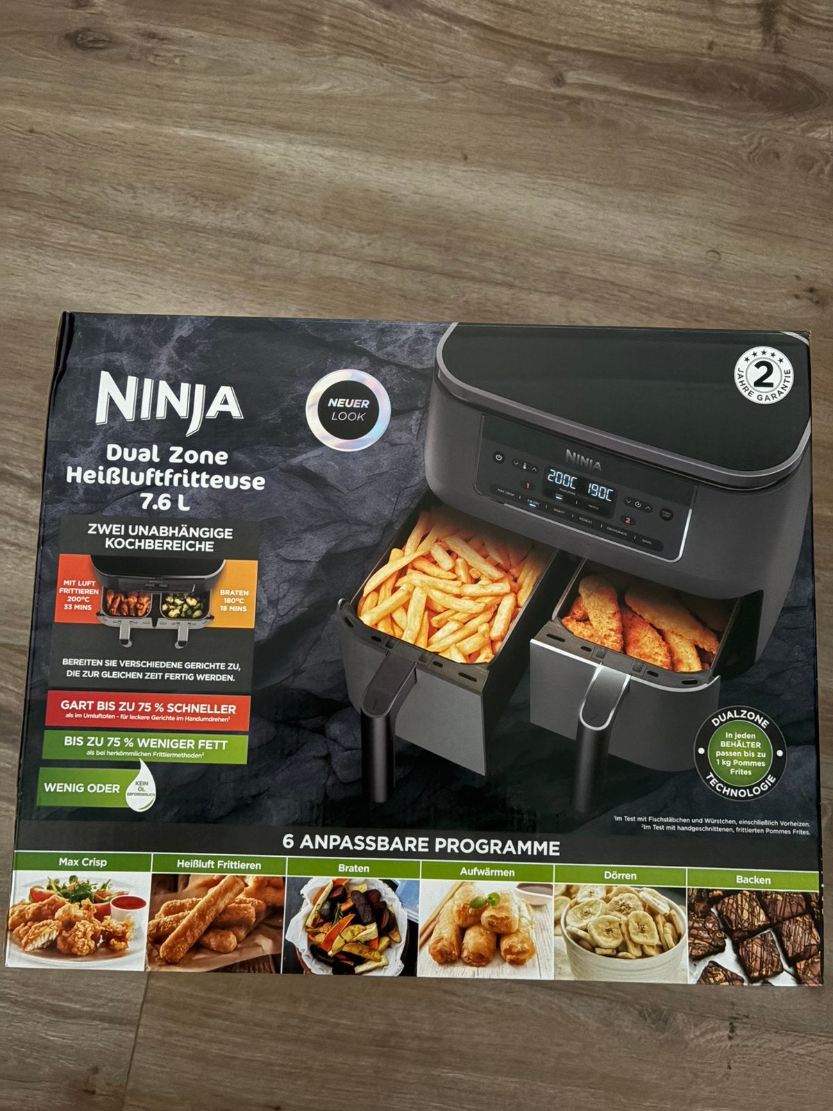 Nieuw in doos Ninja dual zone 7.6L, Witgoed en Apparatuur, Airfryers, Ophalen, Nieuw, Airfryer XXL, 1500 gram of meer