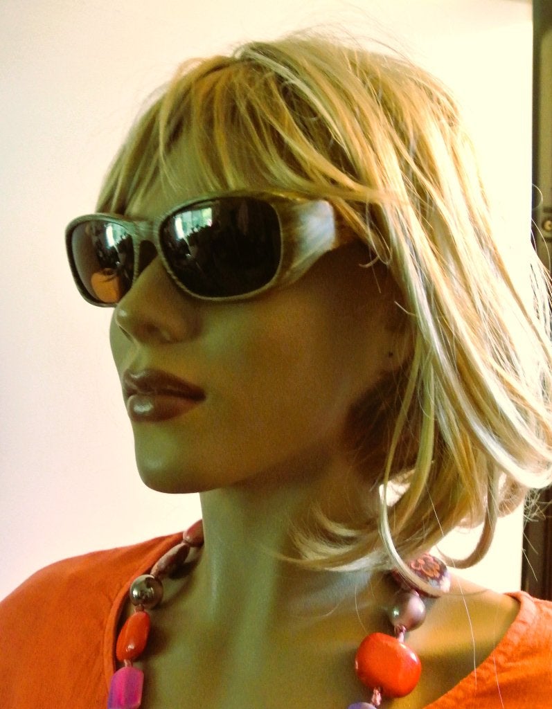 Zonnebril houtlook damesbril artistieke stijl vintage retro, Overige merken, Gebruikt, Zonnebril, Overige kleuren