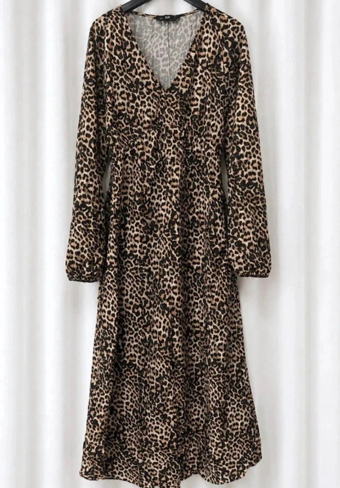 Lange leopard print jurk, Verzenden, Zo goed als nieuw, Maat 42/44 (L), Onder de knie