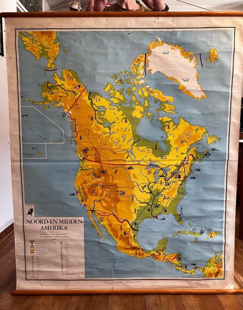 Mooie oude schoolplaat / wandplaat Noord- en Midden Amerika, Antiek en Kunst, Ophalen of Verzenden, Aardrijkskunde