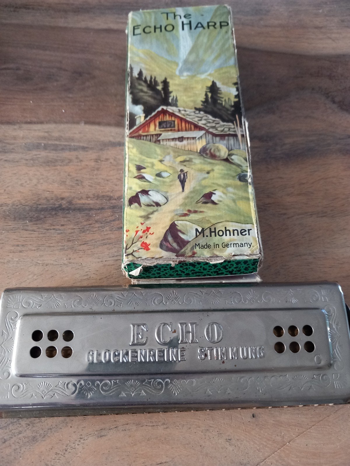 Vintage M. Hohner Echo Harp Mondharmonica met doosje, Ophalen of Verzenden, Gebruikt, Met koffer of doosje