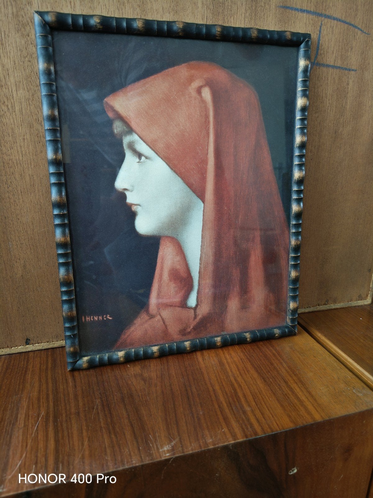 Antieke prent van Heilige Fabiola , gesigneerd Henner, Antiek en Kunst, Portret of Personen, Achter glas, Ophalen of Verzenden