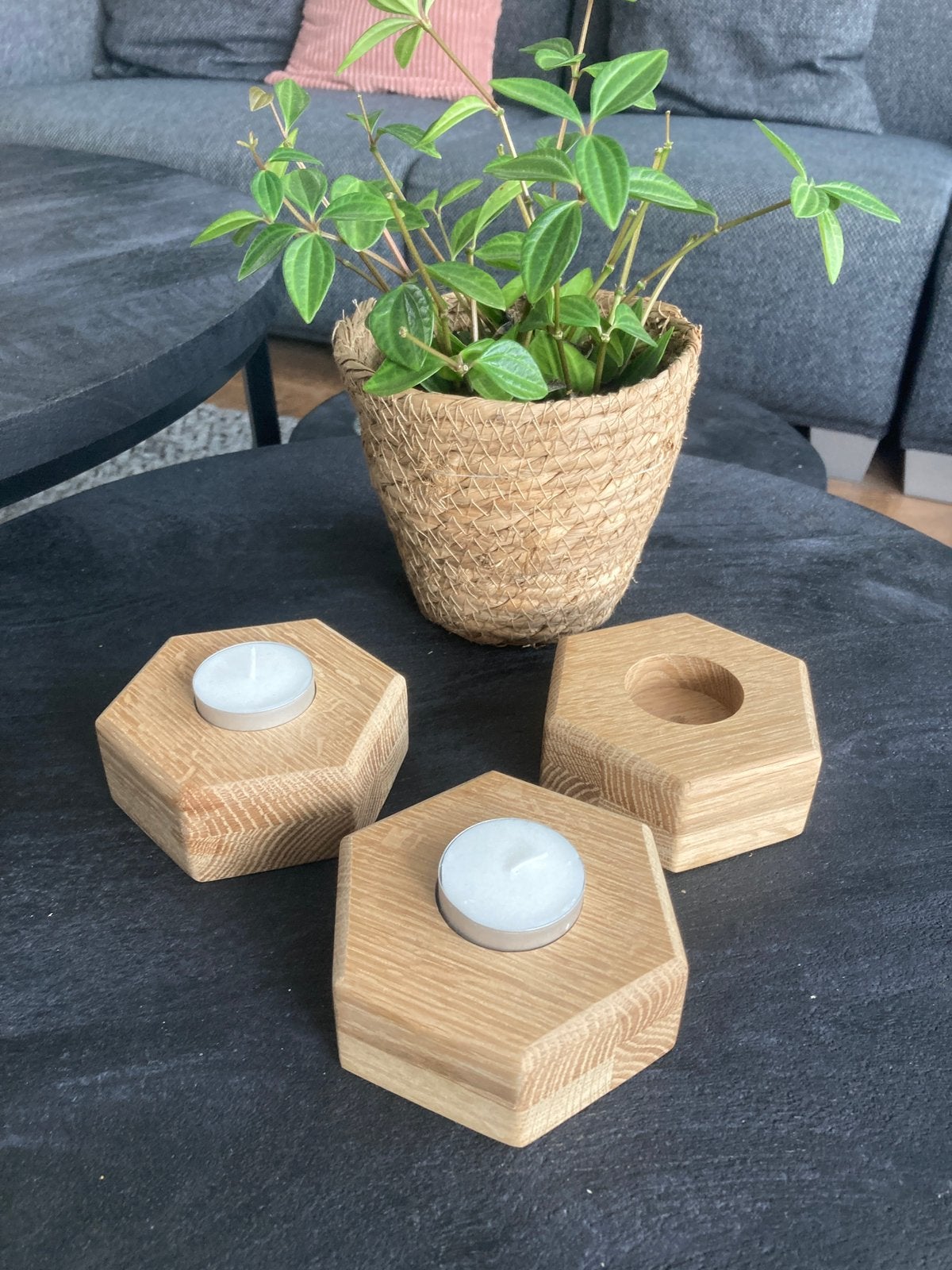 Waxinelichtjeshouder Kandelaar Hexagon Eiken NIEUW, Ophalen of Verzenden, Nieuw, Hout, Minder dan 25 cm