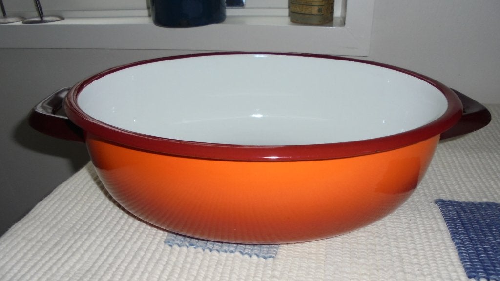 oranjegevlamd emaille afwasteil 34x28x10cm, Ophalen
