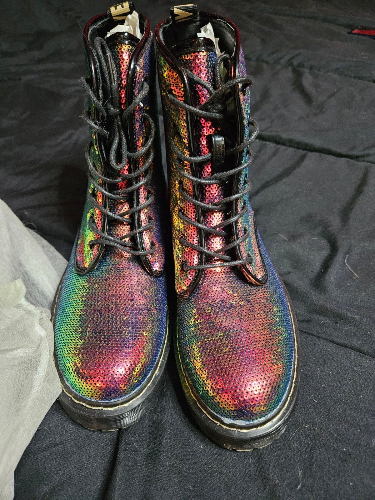 Nieuwstaat regenboog pailletten laarzen maat 41, Ophalen of Verzenden, Zo goed als nieuw, Overige kleuren, Lage of Enkellaarzen