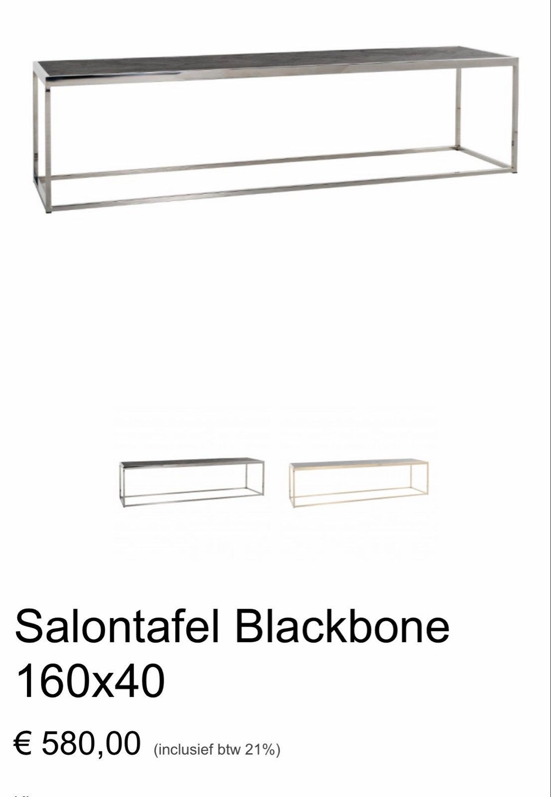 Richmond Blackbone salontafel 2x 160x40cm (zonder glasplaat), Ophalen, Minder dan 50 cm, Gebruikt, 150 tot 200 cm