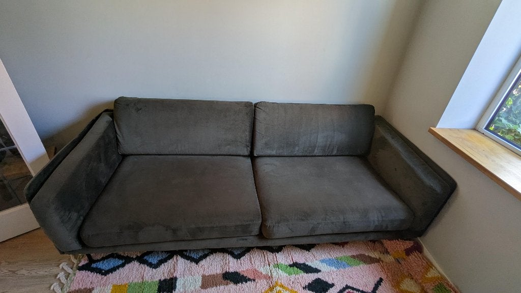 fluweel groene bank, Ophalen, Driepersoons, 75 tot 100 cm, Zo goed als nieuw