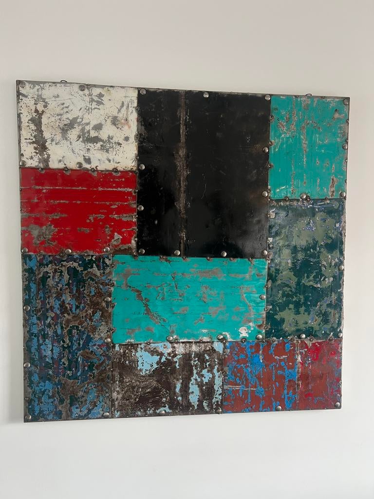 2 Unieke metalen kunstwerken van olievat panelen, Ophalen