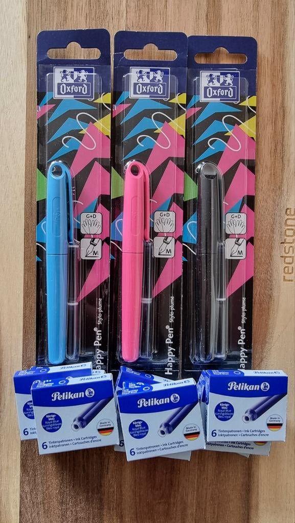 3 Pelikan Oxford Happy Pen Vulpennen met 9 doosjes inkt, Ophalen of Verzenden