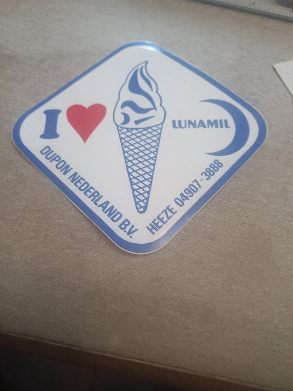 Vintage I Love Ice Cream Lunamil Sticker/Reclamebord, Ophalen of Verzenden