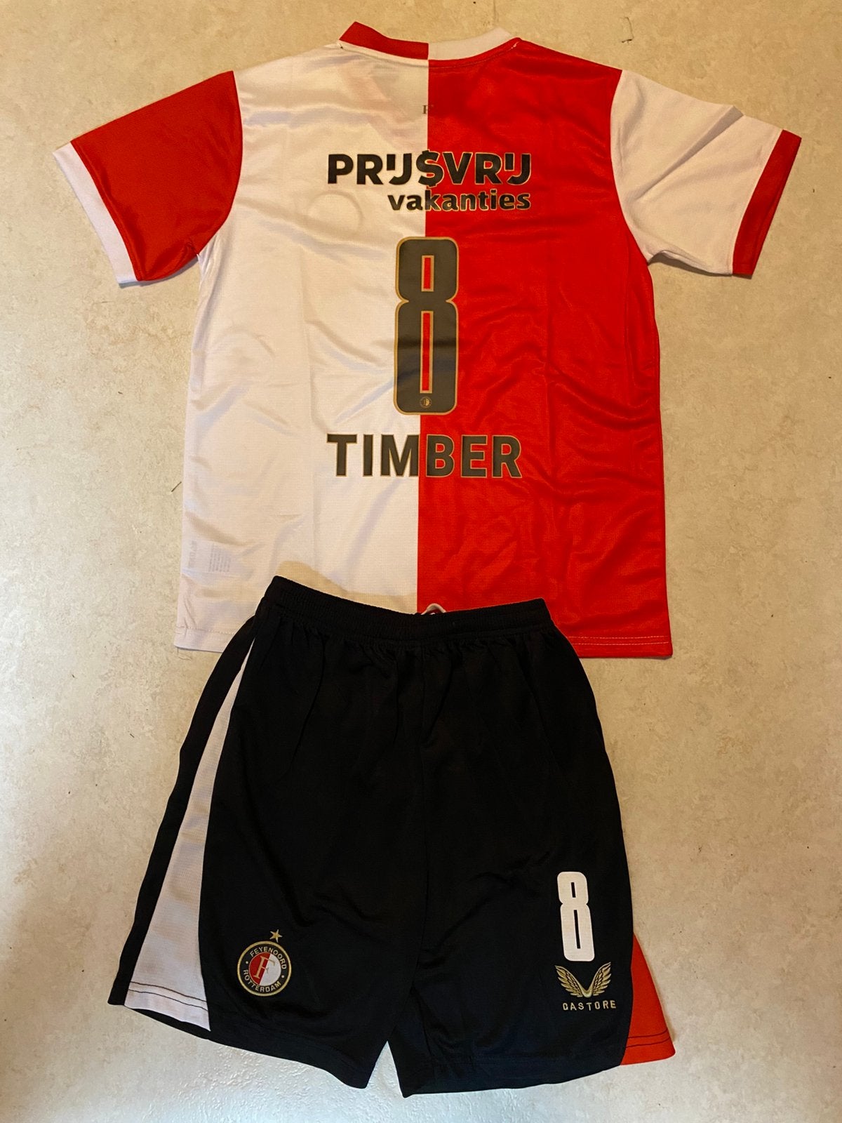 Feyenoord thuis shirt en broekje kids tenue timber, Ophalen of Verzenden, Zo goed als nieuw, Shirt