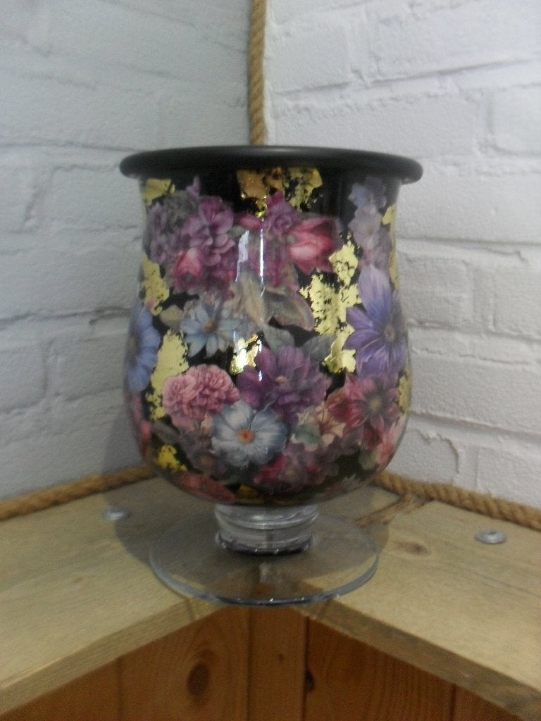 21 reverse decoupage vaas bloemen/goud/zwart, Ophalen, Overige kleuren, Handgemaakt, 25 cm