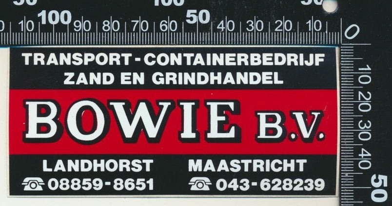 Sticker: Bowie Transport - Landhorst - Maastricht, Verzamelen, Ophalen of Verzenden, Zo goed als nieuw, Bedrijf of Vereniging
