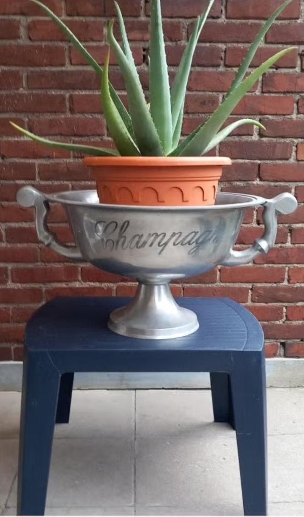 Zware Vintage Champagneschaal of Champagnekoeler op voet, Ophalen, Gebruikt, Minder dan 5 flessen, Metaal