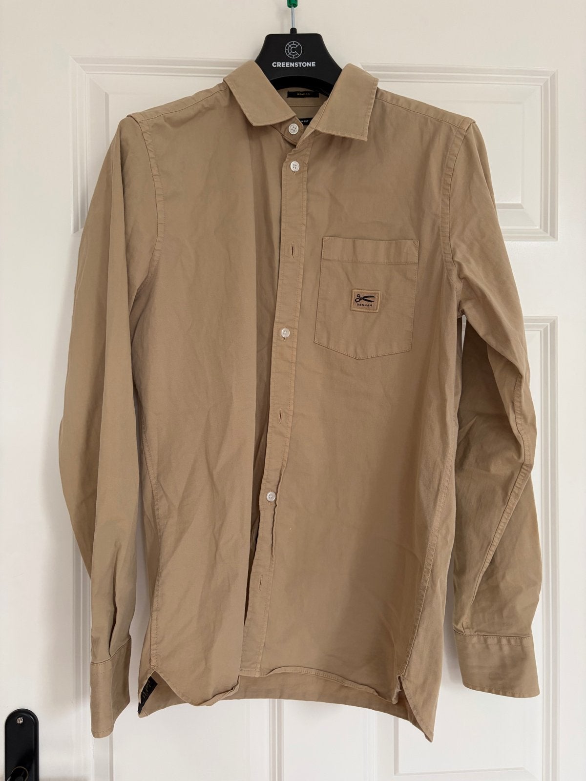 Denham beige kleurig overhemd - Maat S, Ophalen of Verzenden, Zo goed als nieuw, Beige, Halswijdte 38 (S) of kleiner